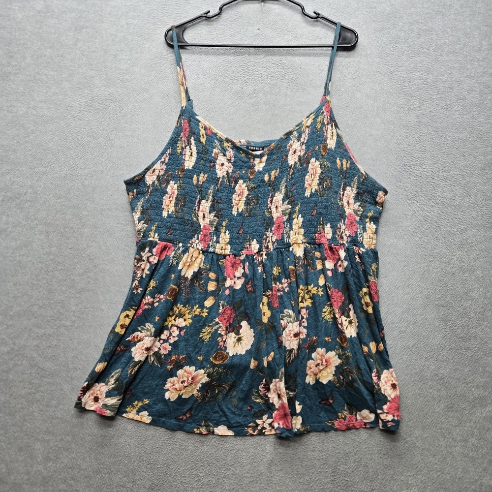 Torrid Women Blouse 6 Blue Floral Babydoll Romantic Sleeveless Garden Party